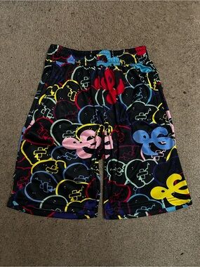 Multicolor Heart Print Athletic Shorts